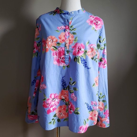 Talbots Floral Cotton Roll-tab Sleeve Blouse M - Picture 7 of 9